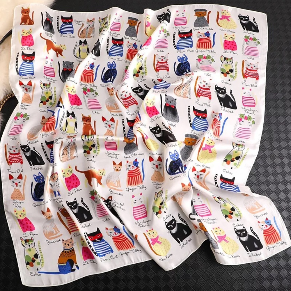 New!! LAST ONE! Whimsical Satin Cat Square Scarf!!